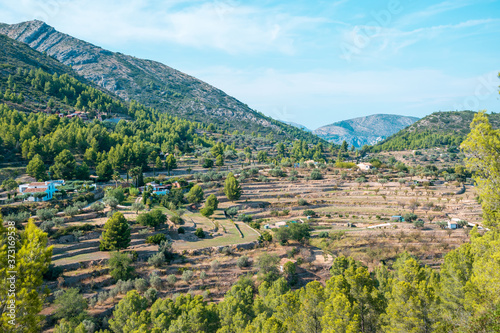 Costa Blanca mountain landscape in Jalon Valley, Valencia, Spain