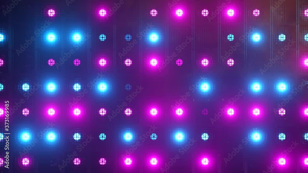 Flicker wall lights. Flashing lights Lanterns for clubs and discos. Matrix beam headlights. Nightclub halogen lamp. Modern neon spectrum. Seamless loop 3d render