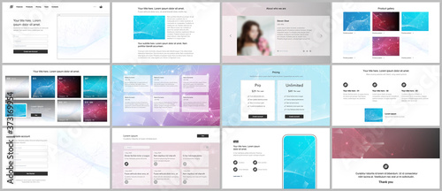 Vector templates for website design, presentations, portfolio. Templates for presentation slides, flyer, leaflet, brochure cover, report. Polygonal science background with connecting dots and lines.