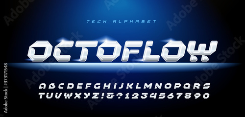 Octoflow Modern Italic Chrome Alphabet. Silver or Stainless Steel Font with Octagonal Matrix.