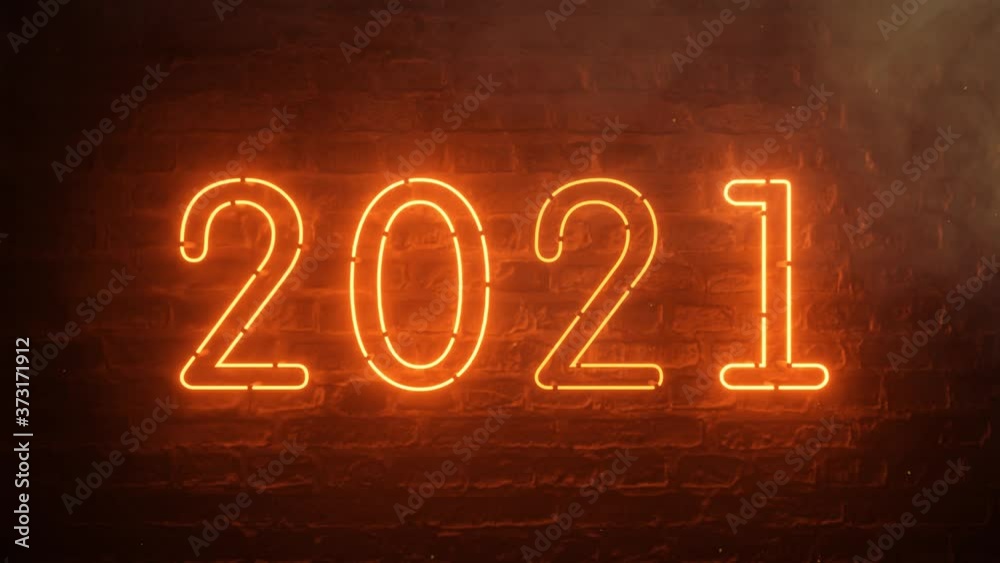2021 fire orange neon sign background new year concept