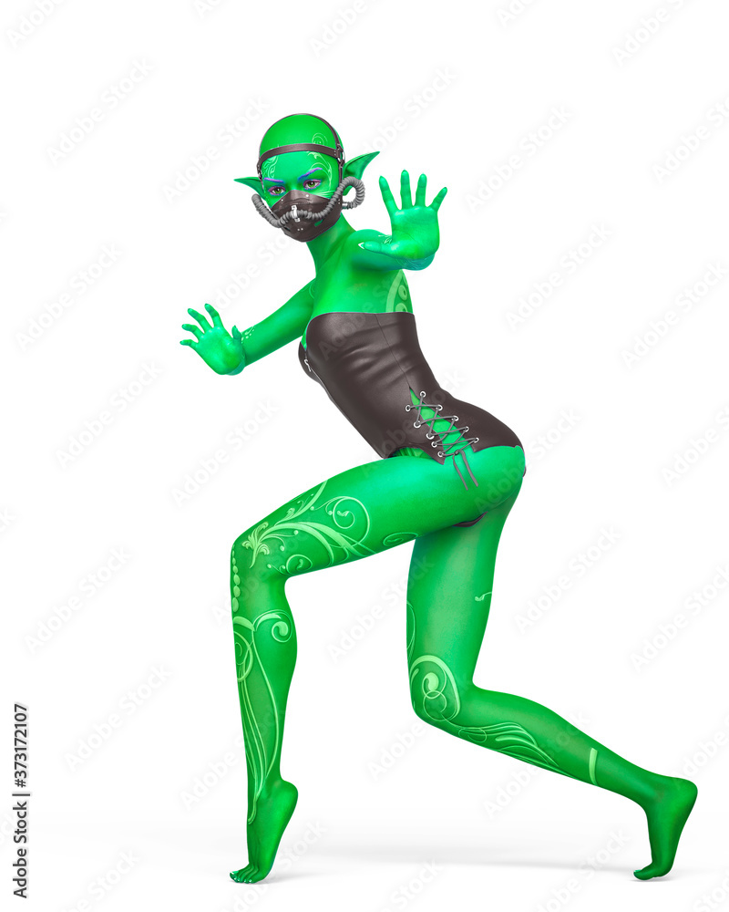 blue elf on action pose in white background