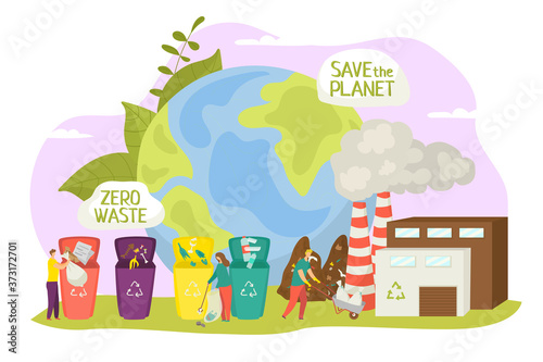 Ecology concept, vector illustration. Zero waste for eco environment, recycli...