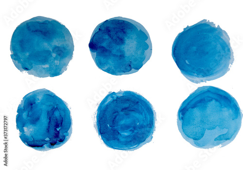 Blue watercolor hand paint texture, isolated on white background. Abstract ultra blue and deep blue watercolor hand painting banner outer of circle shape for decoration artwork.