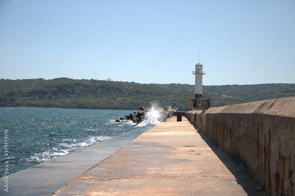 Seawaves by the breakwater in Varna