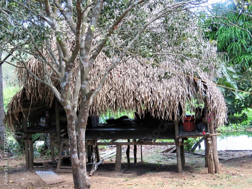 hut on stilts in the Embera village in Panama