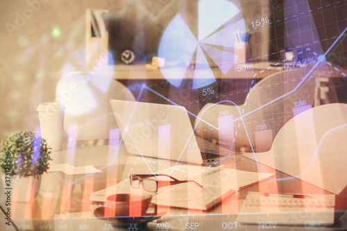 Wallpaper Mural Double exposure of stock market graph drawing and office interior background. Concept of financial analysis. Torontodigital.ca