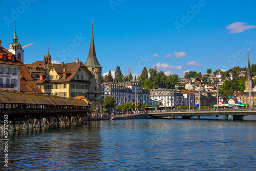 City Center of Lucerne in Switzerland on a sunny day - travel photography © 4kclips