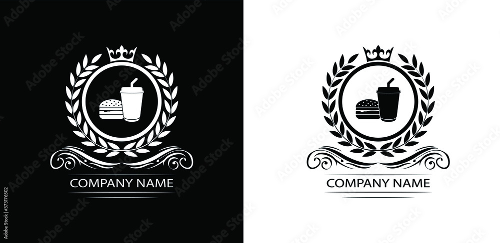 fast food restaurant logo template luxury royal food vector company decorative emblem with crown	
