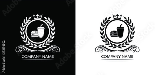 fast food restaurant logo template luxury royal food vector company decorative emblem with crown 