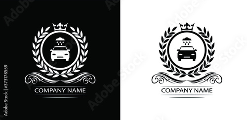 wash car logo template luxury royal vector company decorative emblem with crown	

