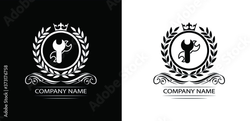 setting, repair logo template luxury royal vector service company decorative emblem with crown 