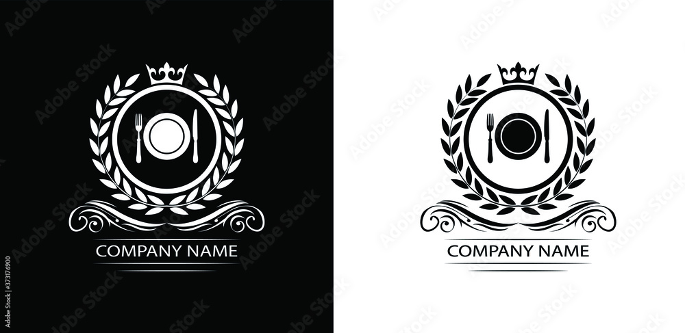 restaurant logo template luxury royal food vector company decorative emblem with crown restaurant logo template luxury royal food vector company decorative emblem with crown