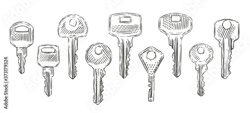 Set of keys sketch. Hand-drawn vector illustration