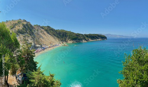 Fototapeta Naklejka Na Ścianę i Meble -  Panoramic view at beach on coast of ionic sea at Albania