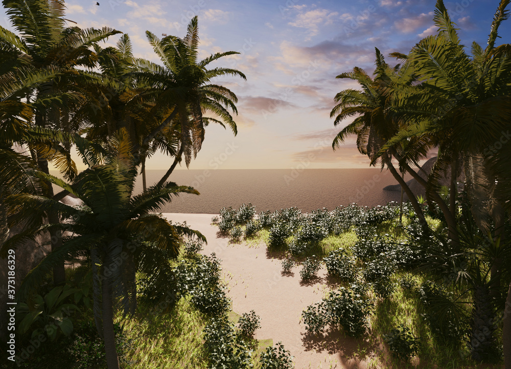 3d rendering concept with tropic island without people with wild nature