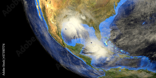 Hurricane Marco and Laura approaching USA. Earth from space. Elements of this 3d image are furnished by NASA. photo