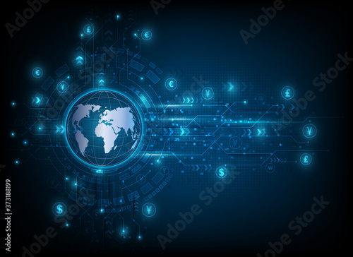 Technology currency exchange network connection speed abstract blue vector illustration eps10