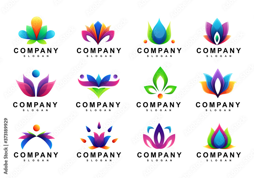 Set of Colorful Floral Leaf Logo