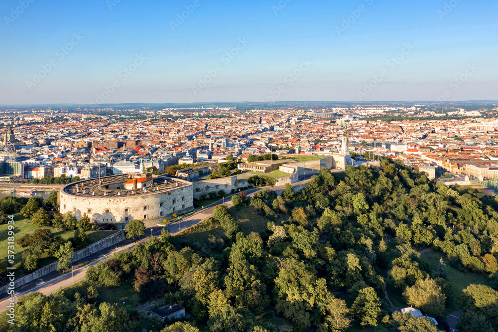 Gellert hills with Budapest view from drone