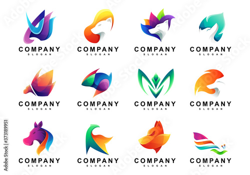 Set of Colorful Animals Beast Logo