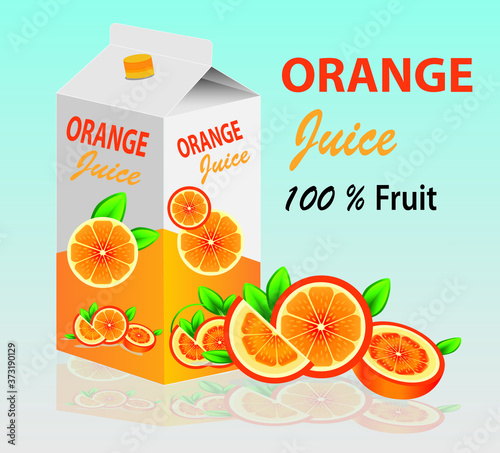 Juice carton box pack 3d with cut sweet orange isolated vector