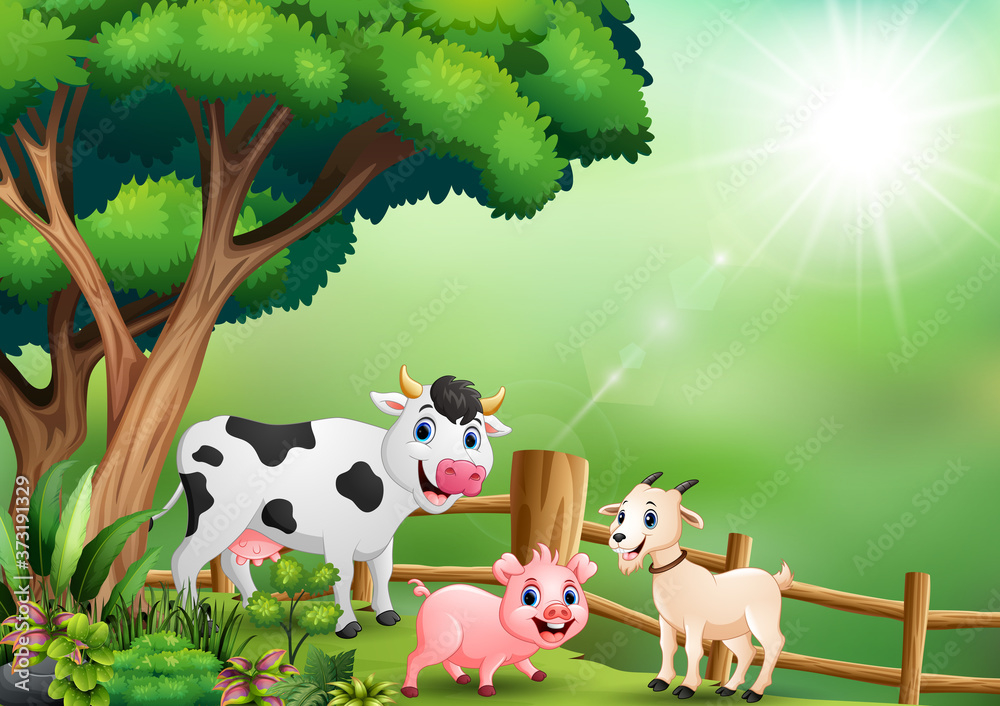Happy animal farm playing inside the fence Happy animal farm playing inside the fence