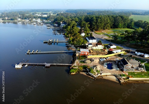 The aerial view of the waterfront homes with a private dock near Millsboro, Delaware, U.S.A photo