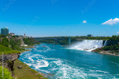 Niagara Falls - View of the American Falls and Rainbow International Bridge