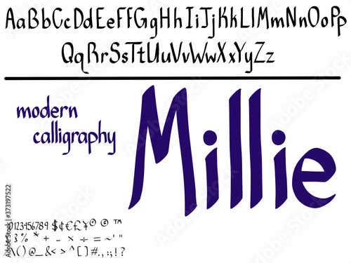 Hand drawn font. Modern calligraphy character set with  old fashioned flare.