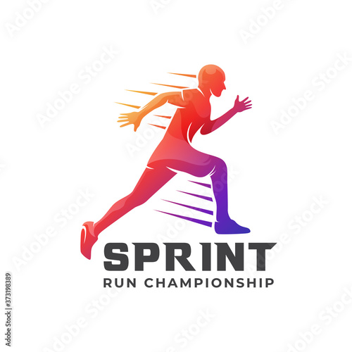 sprint run man vector silhouette logo. fast running logo design vector template