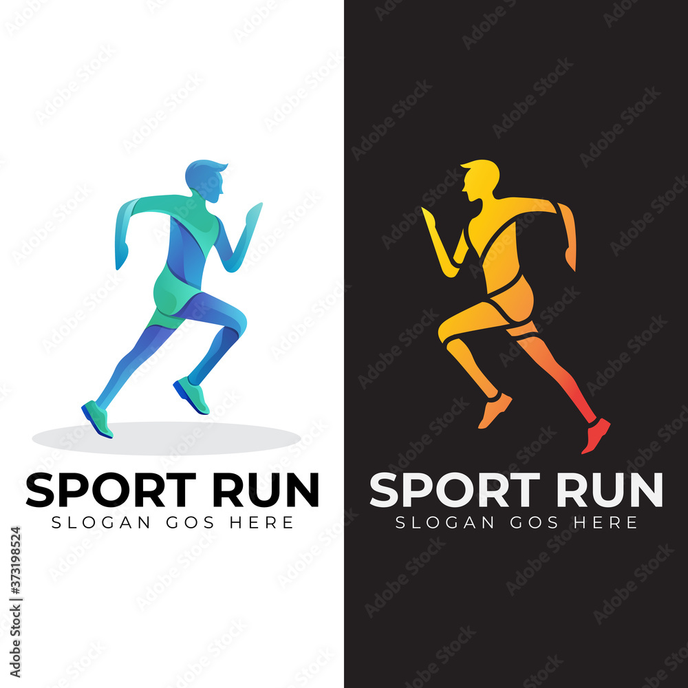 colorful sport run logo, jogging running man logo design vector template