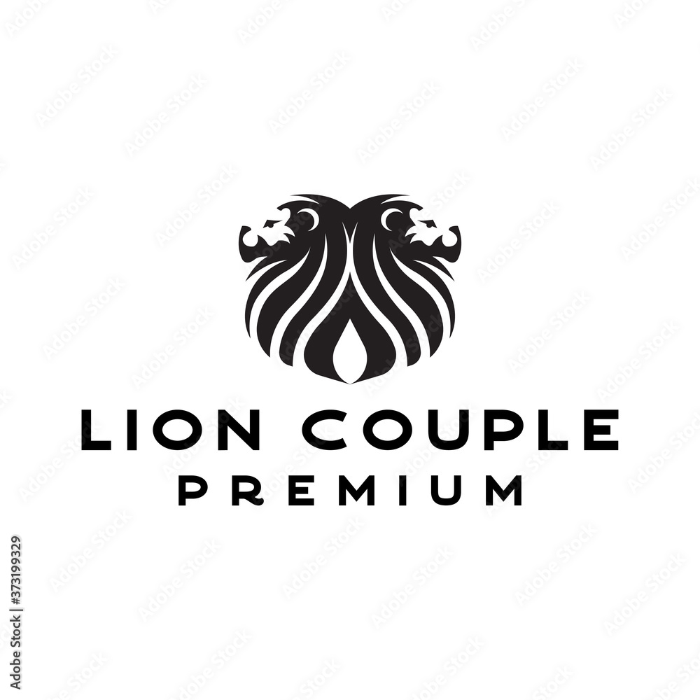 Lion couple logo template 