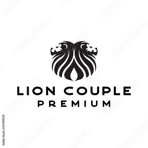 Lion couple logo template 