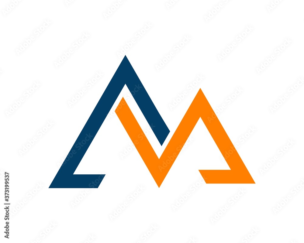 Blue and orange abstract mountain with M letter initial Blue and orange abstract mountain with M letter initial