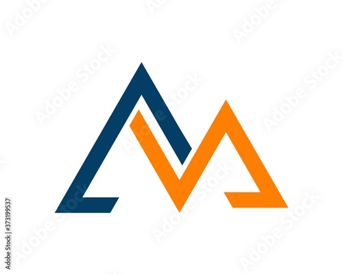 Blue and orange abstract mountain with M letter initial