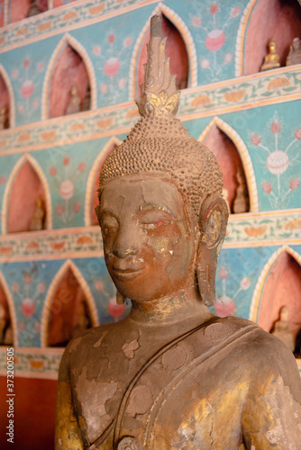 Detail of buddha statue at Wat Si Saket in Vientiane, Laos photo