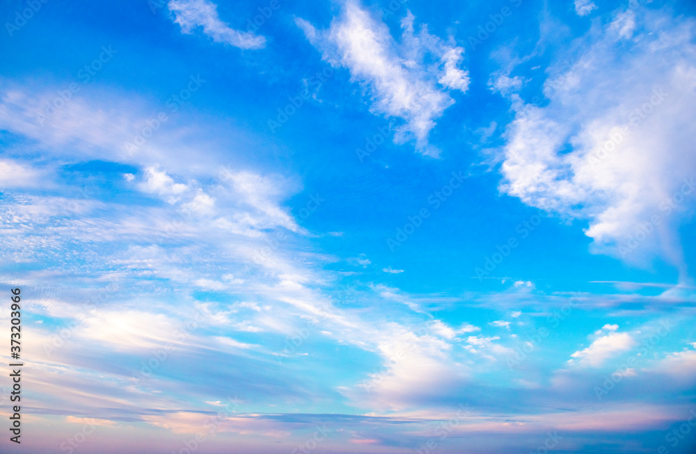 Beautiful Blue Pink Sky with Dramatic White Clouds Beautiful Blue Pink Sky with Dramatic White Clouds