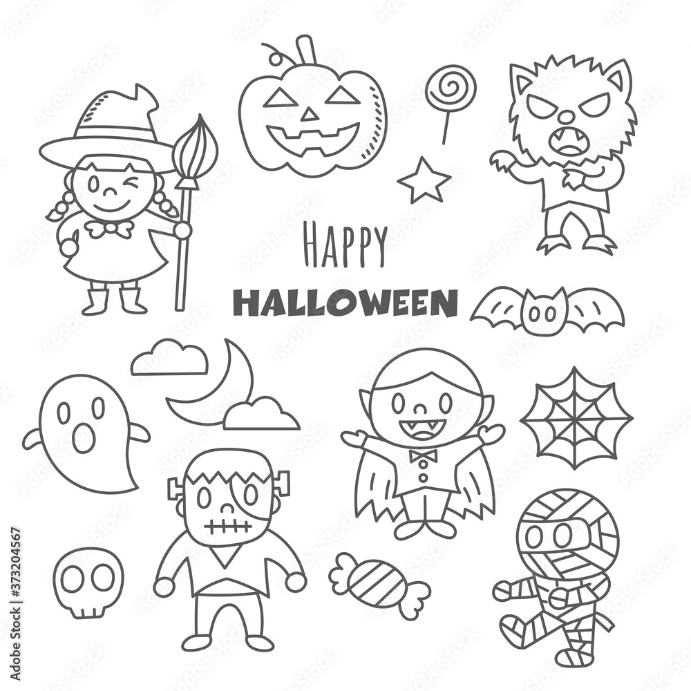 happy halloween kawaii doodle