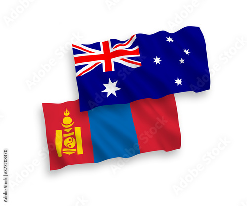 Flags of Australia and Mongolia on a white background