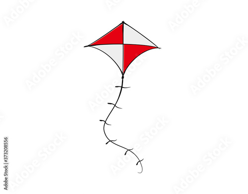 red and white kite on white background in vector illustration