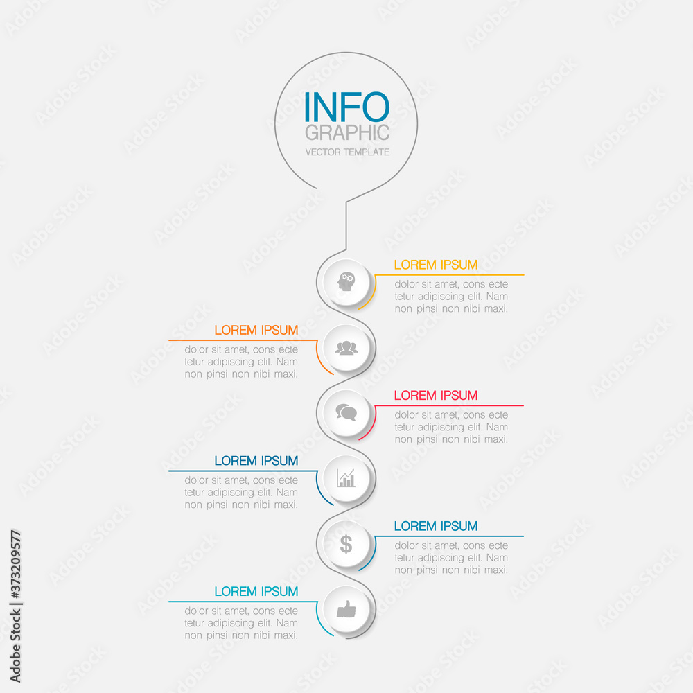 Naklejka premium Vertical vector infographic template ,6 steps or options. Data presentation, business concept design for web, brochure, diagram.