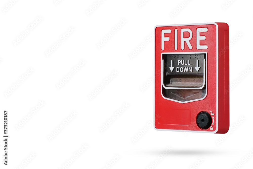 Fire alarm switch red isolated on white background , Ideal for use in the design put images and insert text. Fire alarm switch red isolated on white background , Ideal for use in the design put images and insert text.
