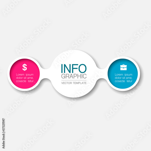 Vector infographic template, circle with 2 steps or options. Data presentation, business concept design for web, brochure, diagram.