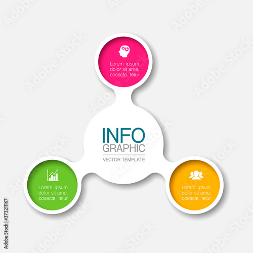 Vector infographic template, circle with 3 steps or options. Data presentation, business concept design for web, brochure, diagram.