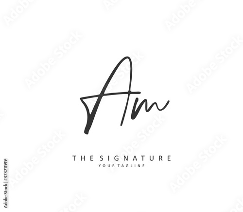 A M AM Initial letter handwriting and signature logo. A concept handwriting initial logo with template element.