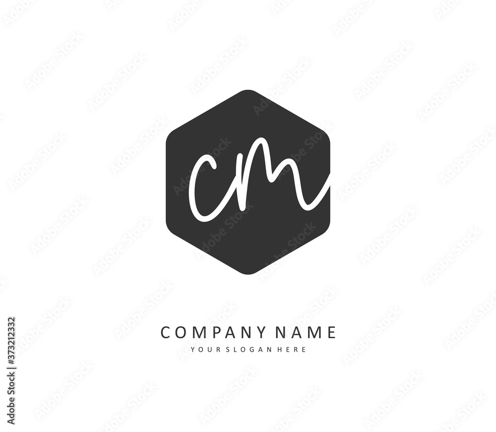 C M CM Initial letter handwriting and signature logo. A concept handwriting initial logo with template element.