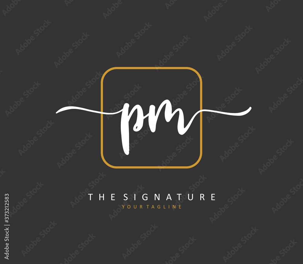 P M PM Initial letter handwriting and signature logo. A concept handwriting initial logo with template element.