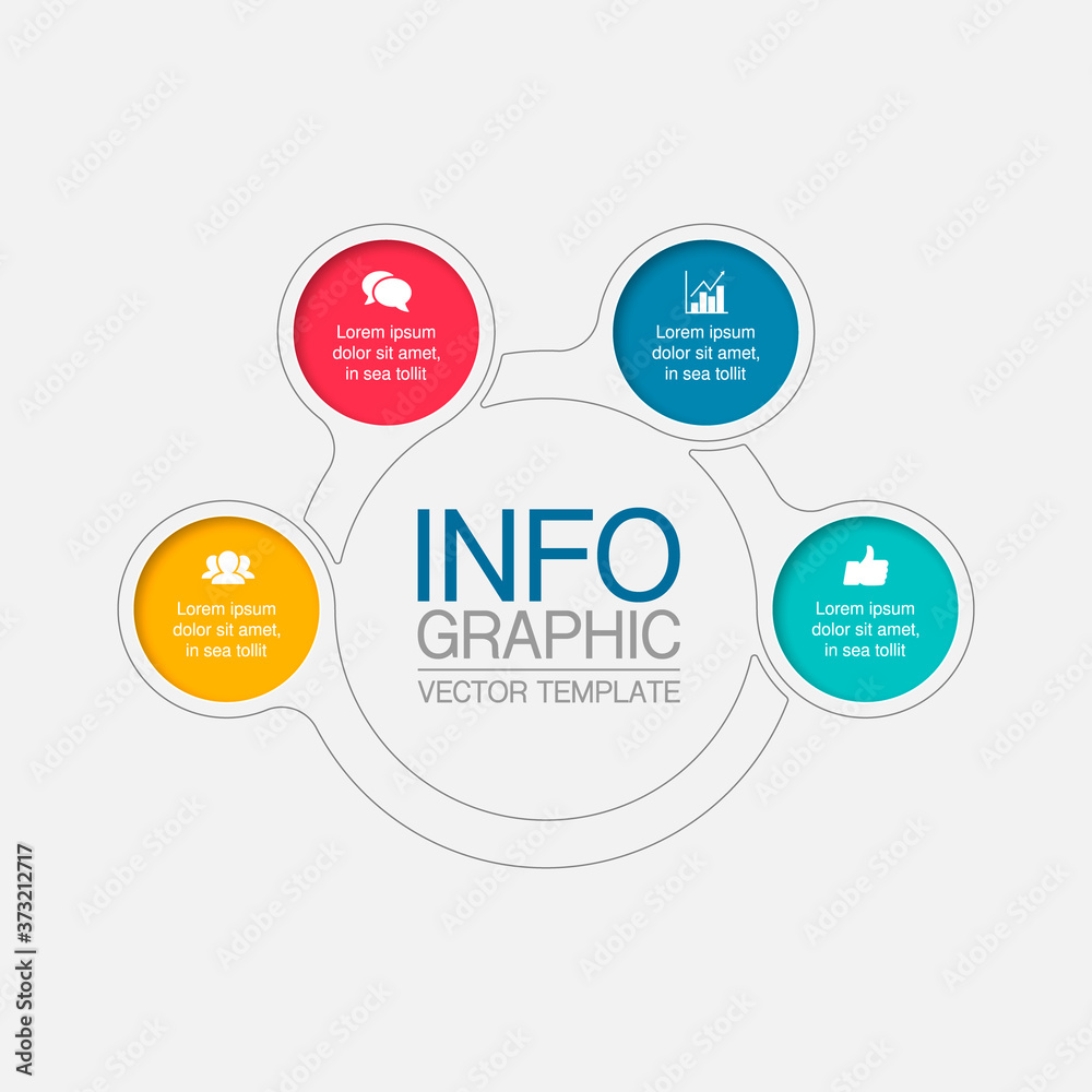 Vector infographic template, circle with 4 steps or options. Data presentation, business concept design for web, brochure, diagram.