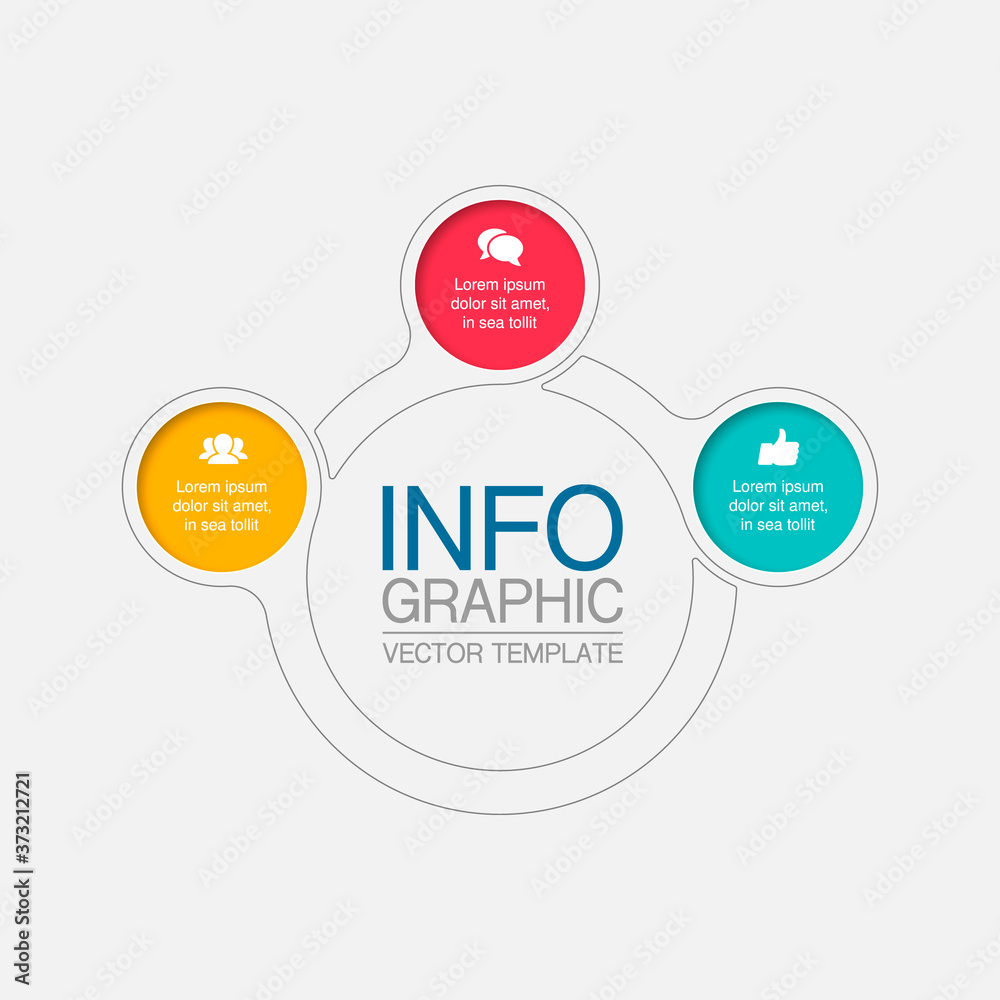 Fototapeta premium Vector infographic template, circle with 3 steps or options. Data presentation, business concept design for web, brochure, diagram.